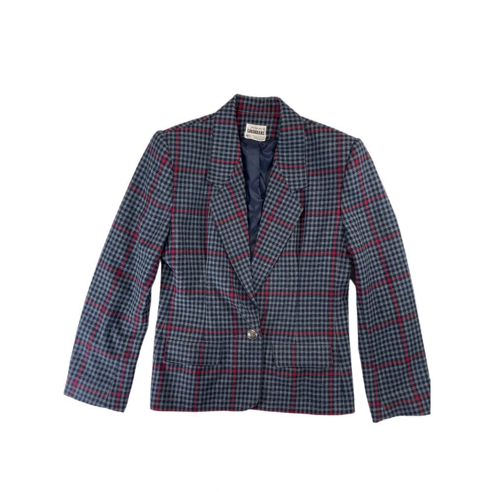 Suburbans Country Vintage 70/80s Women's Plaid Blazer Blue Red Tartan Size 12